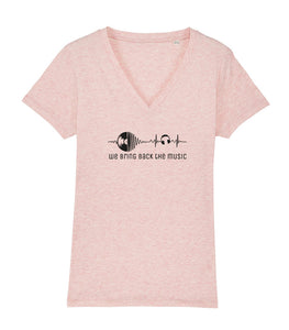 We Bring Back The Music -The Women's V Neck - Cream Heather Pink